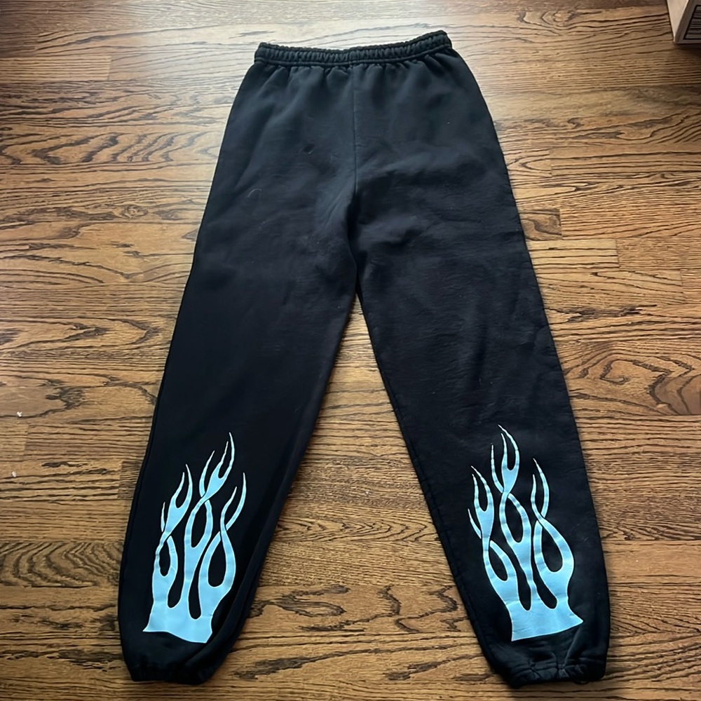 Gildan Black Sweatpants with Blue Flames